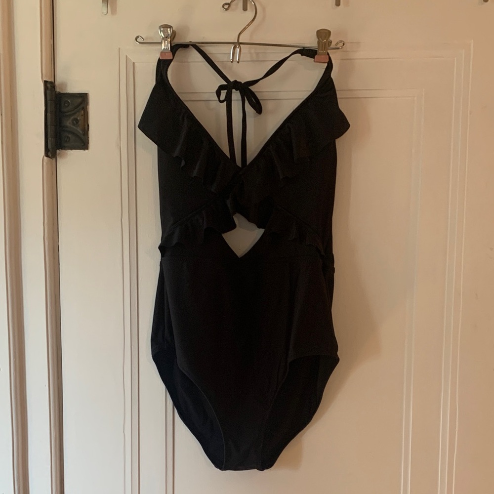 Aerie Black Ruffle One Piece Swimsuit